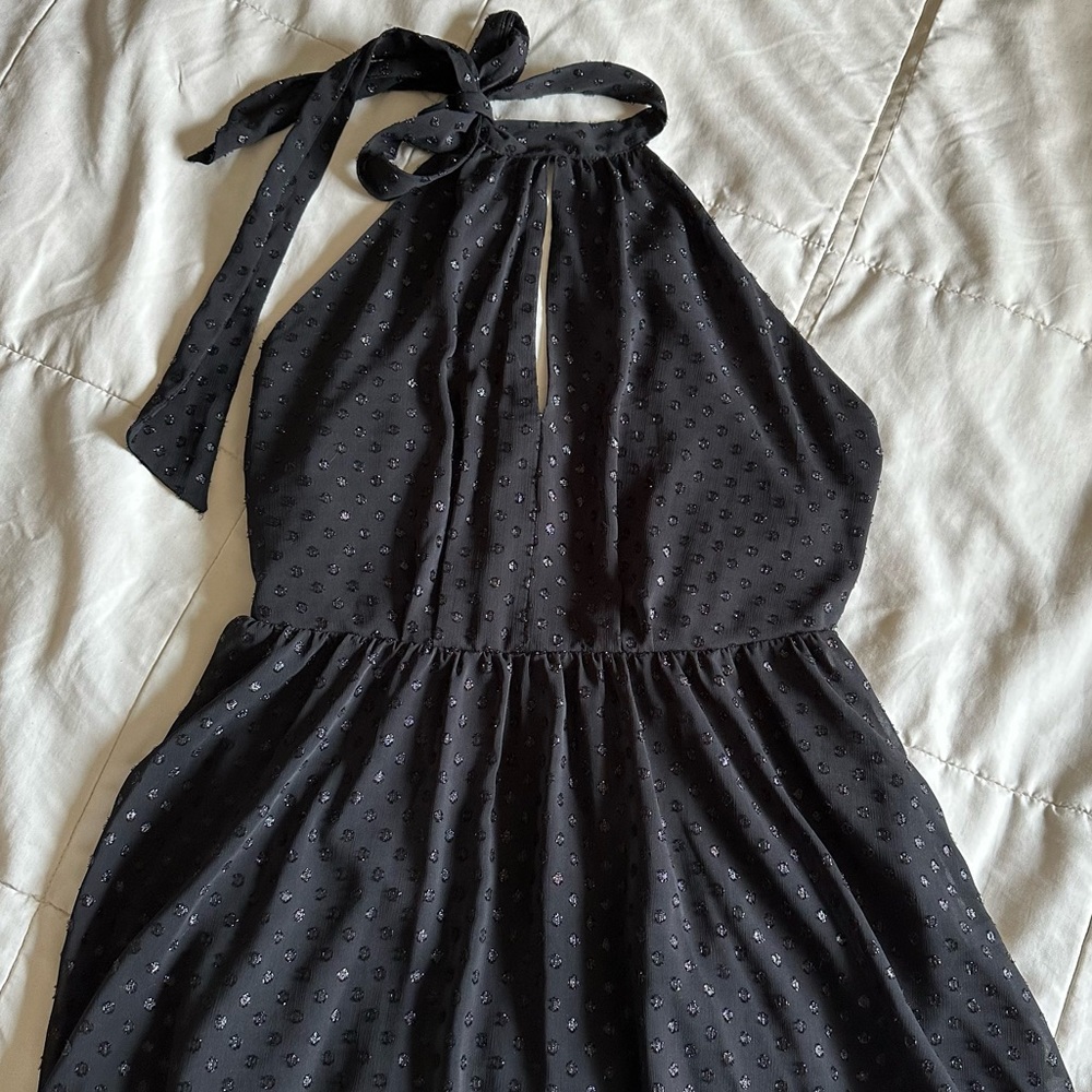 Halter Sequin Backless Mini Black Dress